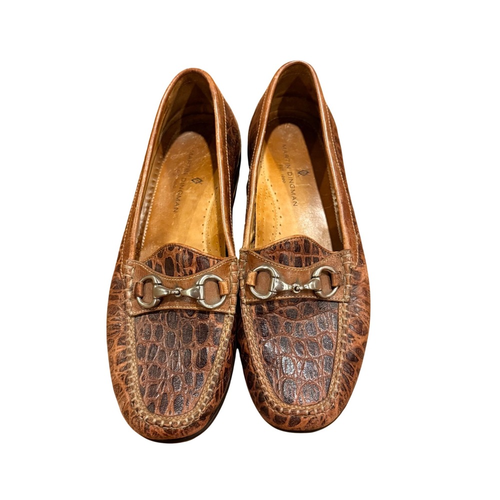 Martin Dingman Saxon Horsebit Loafers Mens 11.5M Brown Crocodile Grain Leather